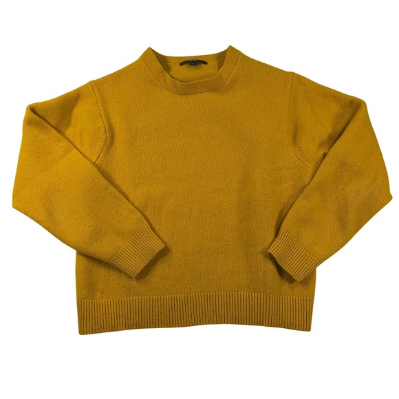 Uniqlo 100% Wool Sweater Mustard Yellow Crewneck Long Sleeve Minimalist Classic - Picture 1 of 8